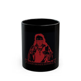 Black Mug — 'God Money Power' Red Graphic Religious Bandana Design (11oz/15oz)