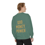 Sweatshirt — 'God Money Power' Crown & Fist Graphic Crewneck