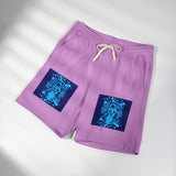 Graphic Fleece Sweat Shorts — Blue Neon Skull Pocket Print