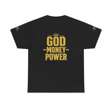 GMP "God Money Power" Tee - Gold Logo Graphic T-Shirt