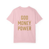 God Money Power T-Shirt — Crown, Coin & Fist Graphic Tee