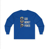 GMP Long Sleeve Tee — God Money Power Gold Graphic