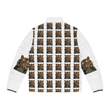 Tiger Pattern Puffer Jacket — 'God, Money, Power' Graphic Men’s Coat