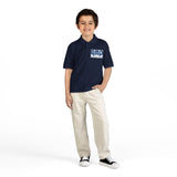 Kids White Polo Shirt with 'GMP Good Money Power' Navy Logo — Youth DryBlend® Jersey