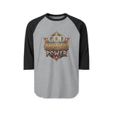 God, Money, Power Raglan Shirt — Christian Faith & Hustle Baseball Tee