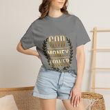 God Money Power T-Shirt — Bold Gold Laurel Graphic Tee