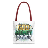Tote Bag — "God Money Power" Graphic Religious Motivational Tote