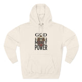 God Money Power-Hoodie — Skull Graphic Three-Panel Fleece Pullover