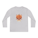 God Money Power- Youth Long Sleeve Tee — Halloween Jack-O'-Lantern Pumpkin Graphic