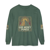 Long Sleeve T-Shirt — 'God Money Power' Pyramid Graphic