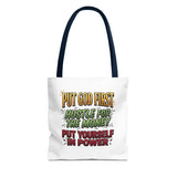 Inspirational Gospel Tote Bag — "Put God First, Hustle for the Money, Put Yourself in Power"