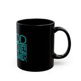 God Money Power Mug — Neon Blue Priest Design Black Coffee Cup