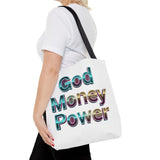 God Money Power Tote Bag – Bold 3D Typography Inspirational Carryall