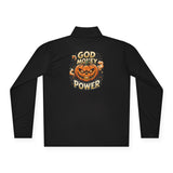 Quarter-Zip Pullover — 'God, Money, Power' Halloween Pumpkin Graphic