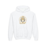 Youth Lion Crest Hoodie — GMP Gold Emblem Kids Pullover