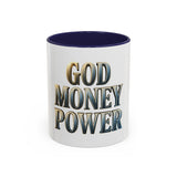 God Money Power Accent Coffee Mug - Inspirational Faith & Prosperity Ceramic Mug (11/15oz)