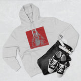 God Money Power Hoodie — Red Three-Panel Graphic Fleece Hoodie