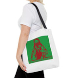Jesus Face Mask Tote Bag – Green & Red Religious Graphic Shopper