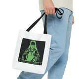 Graphic Tote Bag — Neon Green 'God Money Power' Icon Design