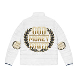 Puffer Jacket — 'God Money Power' Gold Emblem Men's Winter Coat