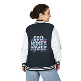 Letterman Jacket — 'God Money Power' Retro Graphic Varsity Jacket