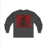 Long Sleeve Tee — "Sacred Hustle" Red Bandana Jesus Graphic