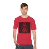 Red Prayer Graphic Tee — Retro Gothic Nun Illustration Moisture-Wicking Shirt