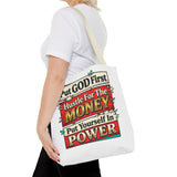 Tote Bag — "Put GOD First, Hustle For The MONEY, Put Yourself In POWER" Inspirational Graphic Tote