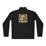 Sunrise Pyramid Quarter-Zip Pullover — Retro Desert Sunset Graphic