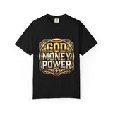 God Money Power Graphic T-Shirt — Bold Gold Faith & Hustle Tee