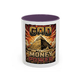 Coffee Mug - 'God Money Power' Pyramid Graphic Accent Mug (11/15oz)