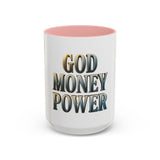 God Money Power Accent Coffee Mug - Inspirational Faith & Prosperity Ceramic Mug (11/15oz)