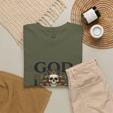 Graphic Tee — "God Money Power" Skull Design