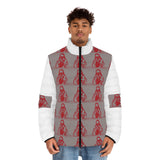 Men's Red Retro Surf Puffer Jacket — All-Over Print Vintage Surfer Pattern