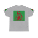 Graphic Tee — Masked Saint Illustration (Red & Green)