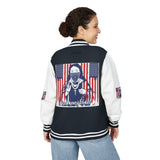 Letterman Jacket — Patriotic 'God Money Power' Graphic Varsity Jacket