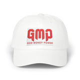God Money Power Dad Cap – White Embroidered GMP Baseball Hat