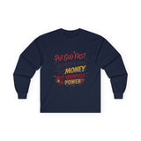 Inspirational Long Sleeve Tee — “Put God First, Hustle for the Money, Put Yourself in Power”