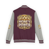 Letterman Jacket — God Money Power Gold Emblem Varsity Jacket