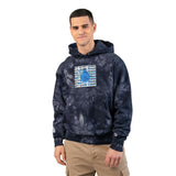 Tie-Dye Embroidered Hoodie — Navy Champion-Style Pullover with Blue Graphic