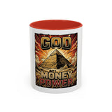 Coffee Mug - 'God Money Power' Pyramid Graphic Accent Mug (11/15oz)