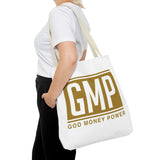 GMP Gold Logo Tote Bag — "God Money Power" Inspirational Canvas Tote