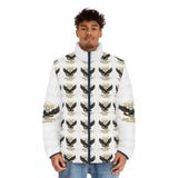 Men's Puffer Jacket with Repeating Eagle Emblem — Vintage Gold "GMP" Graphic