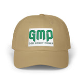 GMP 'God Money Power' Embroidered Classic Dad Cap — White Adjustable Baseball Hat