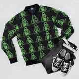 Green Ghost Pattern Bomber Jacket - Neon Horror Graphic AOP