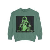 Graphic Sweatshirt — Neon Green ‘God Money Power’ Gothic Nun Design