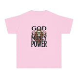 Youth Tee — 'God Money Power' Skull Graphic Tee, Edgy Vintage Streetwear for Kids