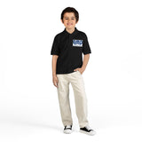 Kids White Polo Shirt with 'GMP Good Money Power' Navy Logo — Youth DryBlend® Jersey