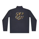 Quarter-Zip Pullover — "GMP God Money Power" Metallic Script Chest & Back