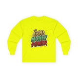 Long Sleeve Tee — 'God Money Power' Bold Graphic Spiritual Streetwear